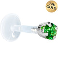BodyCandy 16G 1/4 Solid 14K White Gold 3mm Green Cubic Zirconia Bioplast Tragus Earring Stud — main product shot