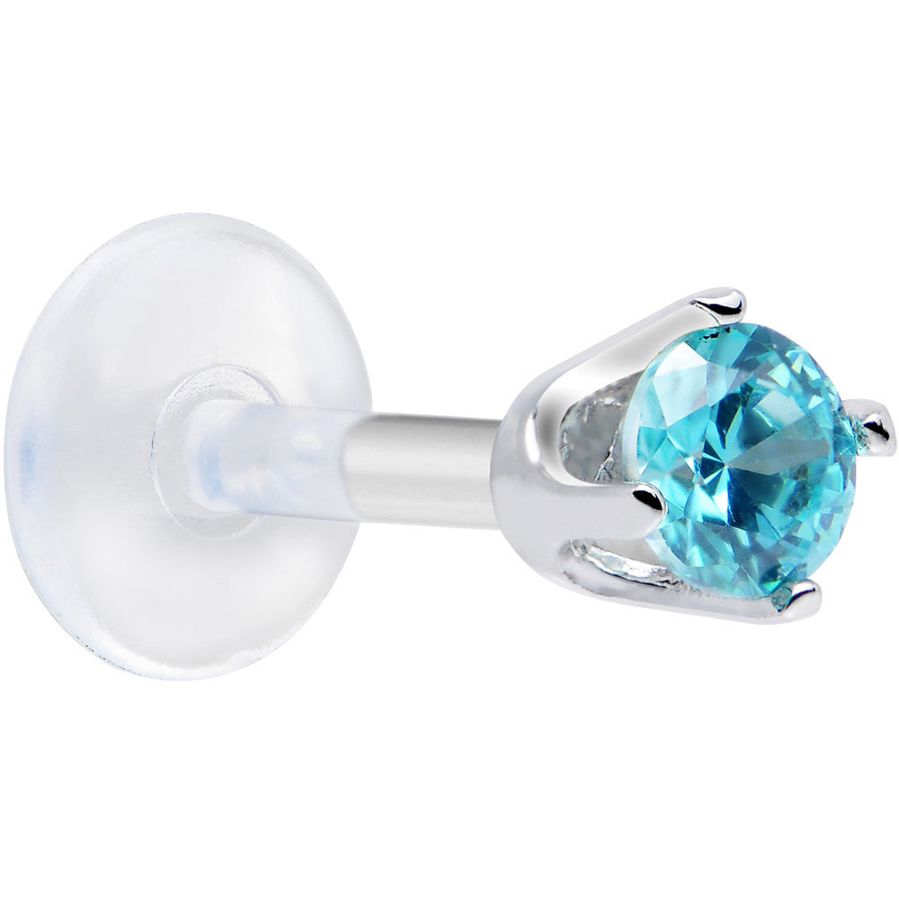 BodyCandy 16G 1/4 Solid 14K White Gold 3mm Mint Green Cubic Zirconia Bioplast Tragus Earring Stud — detail close-up