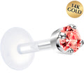 BodyCandy 16G 1/4 Solid 14K White Gold 3mm Salmon Cubic Zirconia Bioplast Tragus Earring Stud — main product shot