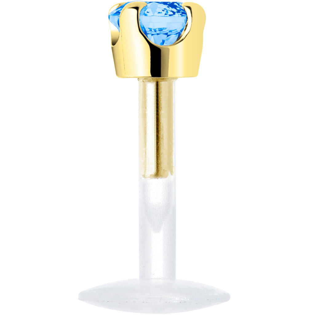 BodyCandy 16G 1/4 Solid 14K Yellow Gold 3mm Plexi Blue Cubic Zirconia Bioplast Tragus Earring Stud — lifestyle context