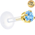 BodyCandy 16G 1/4 Solid 14K Yellow Gold 3mm Plexi Blue Cubic Zirconia Bioplast Tragus Earring Stud — main product shot