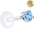 BodyCandy 16G 1/4 Solid 14K White Gold 3mm Plexi Blue Cubic Zirconia Bioplast Tragus Earring Stud — main product shot
