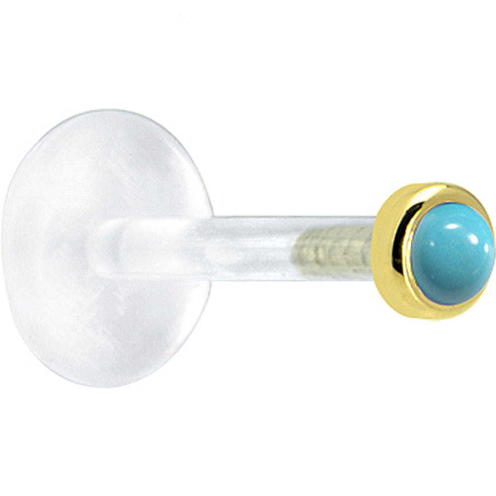 BodyCandy 16G 1/4 Solid 14K Yellow Gold 2mm Genuine Turquoise Bioplast Cartilage Earring Stud — detail close-up