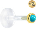BodyCandy 16G 1/4 Solid 14K Yellow Gold 2mm Genuine Turquoise Bioplast Cartilage Earring Stud — main product shot