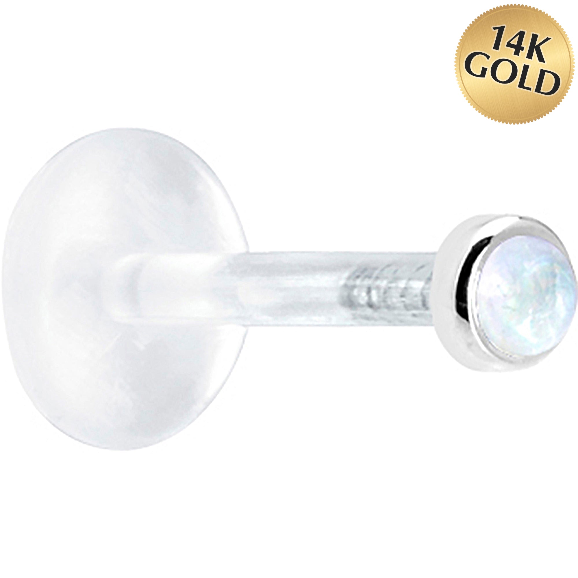 BodyCandy 16G 1/4 Solid 14K White Gold 2mm Genuine Rainbow Moonstone Bioplast Cartilage Earring Stud — main product shot