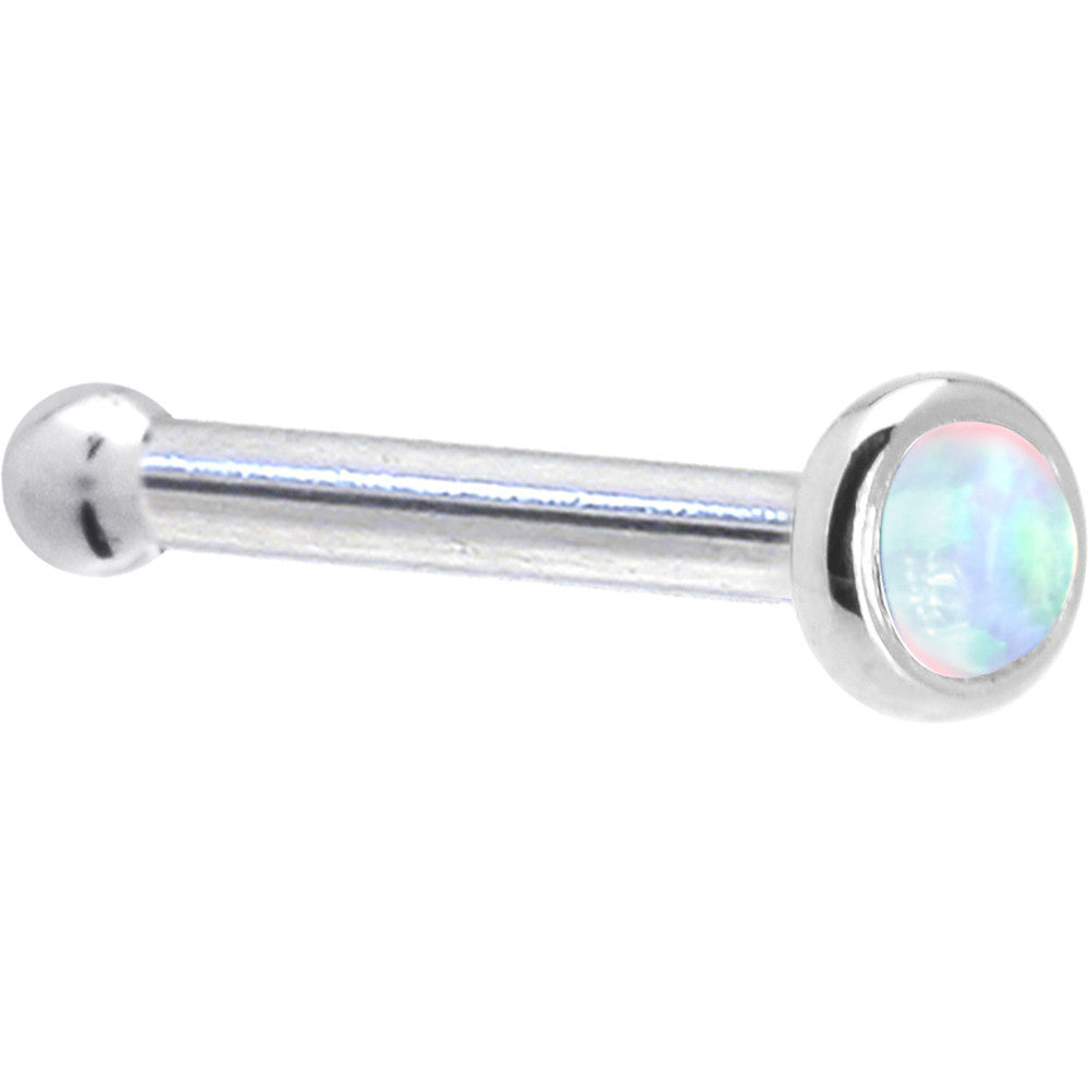 BodyCandy Solid 14K White Gold 2mm Synthetic Opal Nose Ring — side view