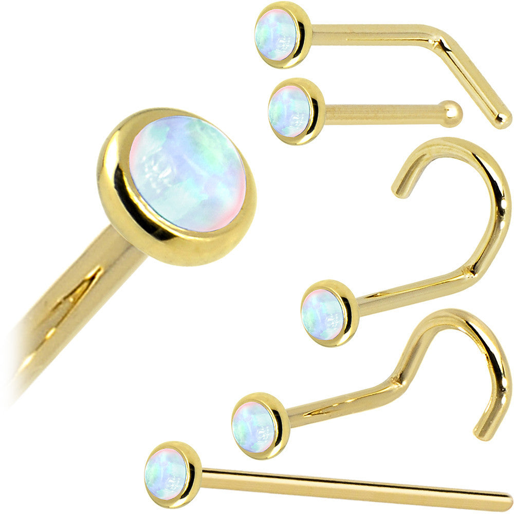 BodyCandy Solid 14K Yellow Gold 2mm Synthetic Opal Nose Ring — size reference