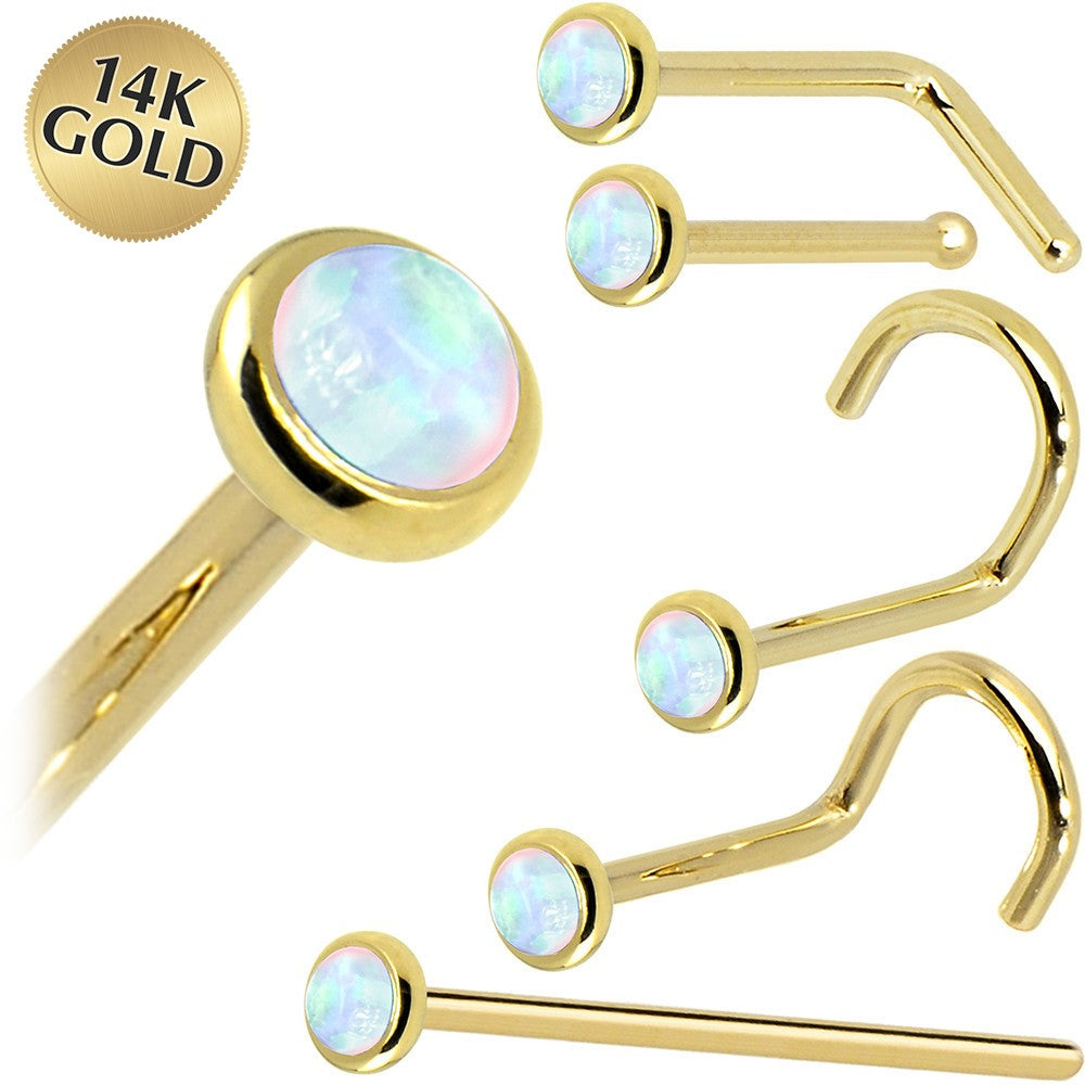 BodyCandy Solid 14K Yellow Gold 2mm Synthetic Opal Nose Ring — main product shot