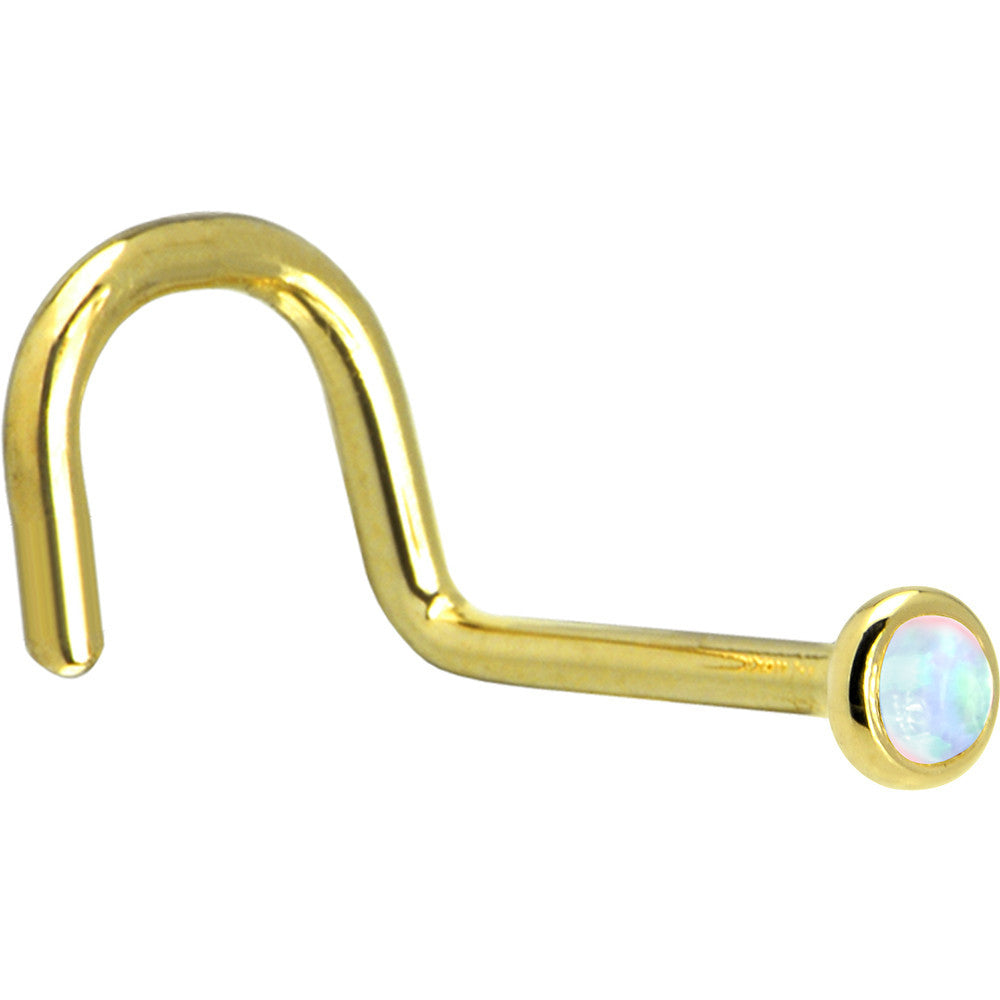 BodyCandy Solid 14K Yellow Gold 2mm Synthetic Opal Nose Ring — detail close-up