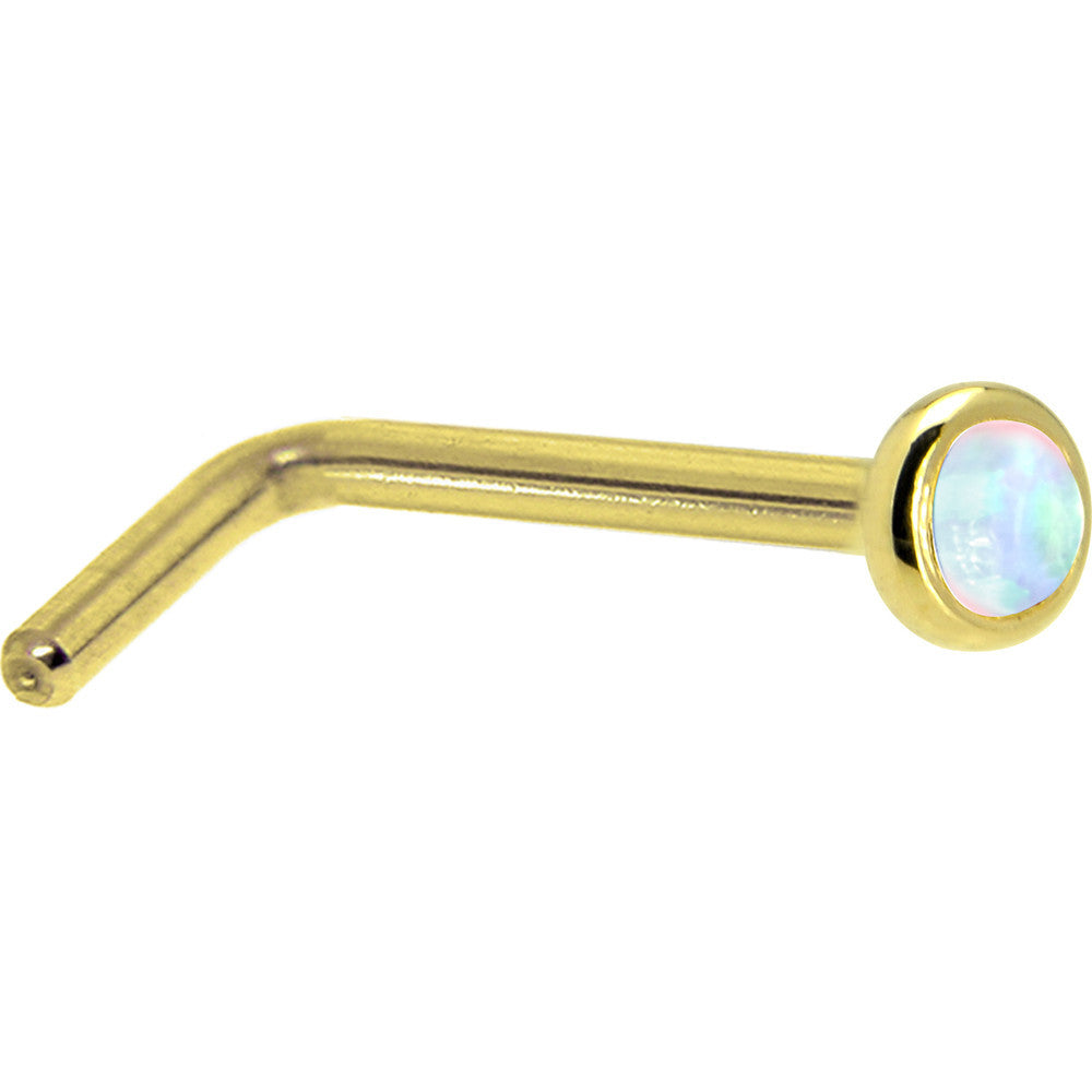 BodyCandy Solid 14K Yellow Gold 2mm Synthetic Opal Nose Ring — lifestyle context