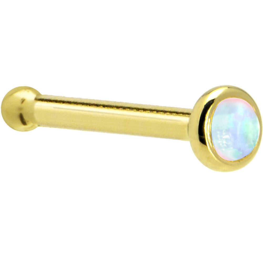 BodyCandy Solid 14K Yellow Gold 2mm Synthetic Opal Nose Ring — side view