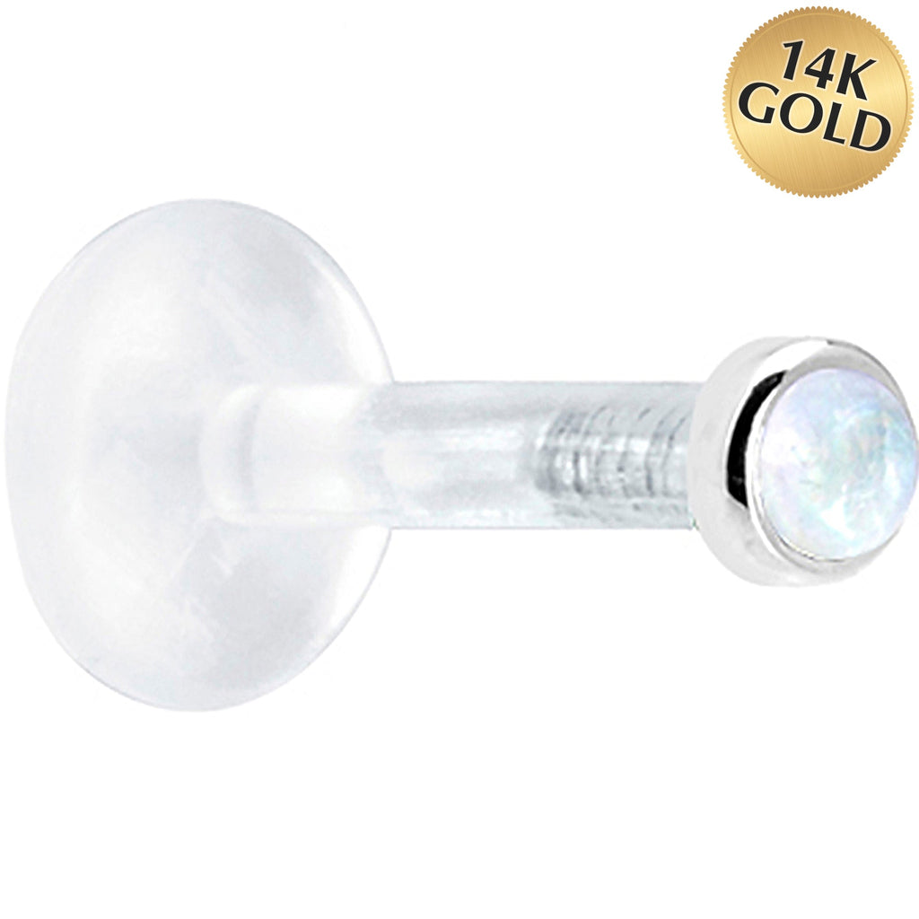 BodyCandy Solid 14K White Gold 2mm Genuine Rainbow Moonstone Bioplast Push in Monroe — main product shot
