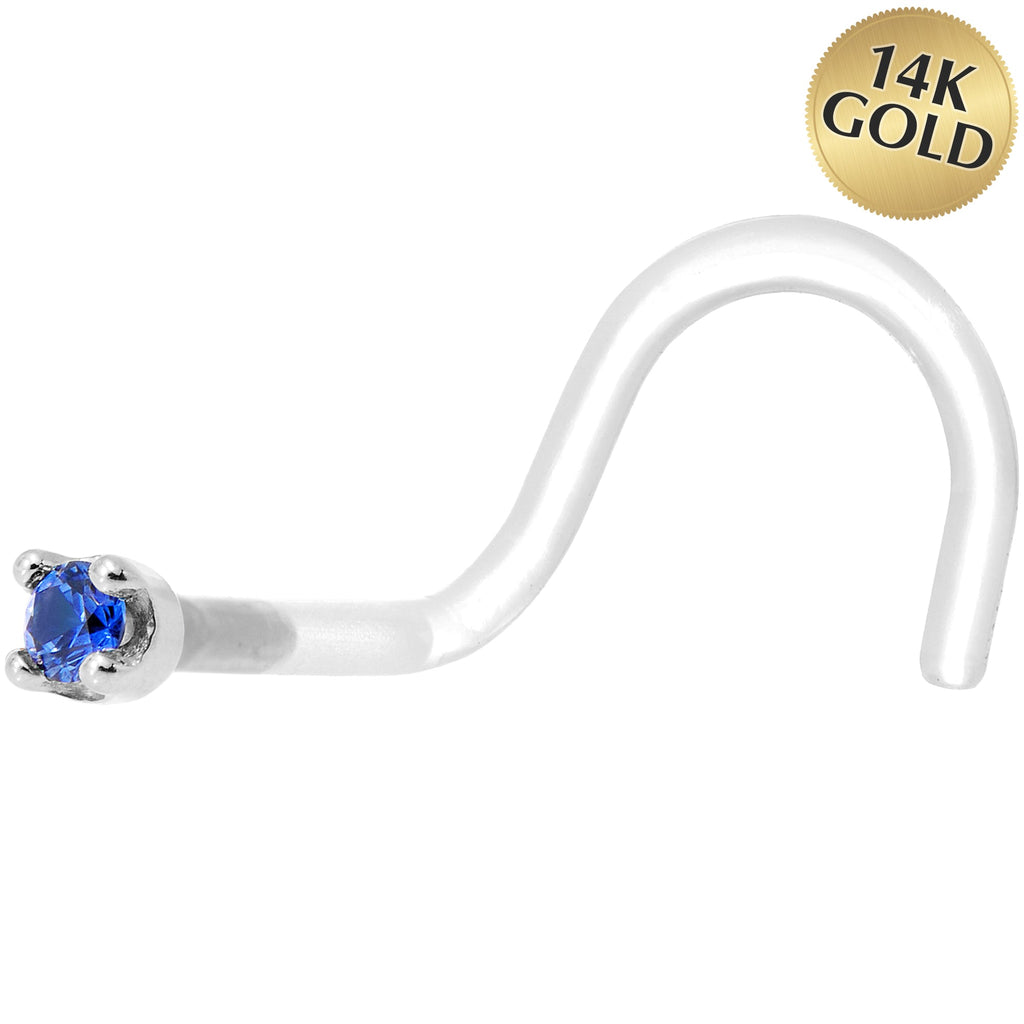 BodyCandy 18G 1/4 White Gold 1.5mm Genuine Blue Sapphire Bioplast Nose Ring — main product shot