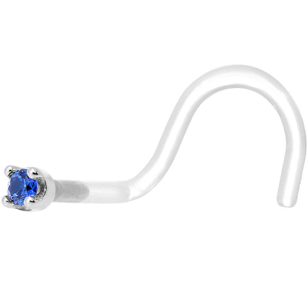 BodyCandy 18G 1/4 White Gold 1.5mm Genuine Blue Sapphire Bioplast Nose Ring — detail close-up