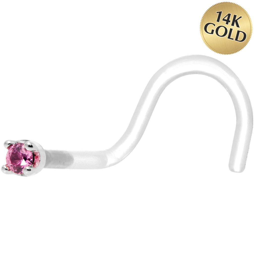 BodyCandy 18G 1/4 White Gold 1.5mm Genuine Pink Sapphire Bioplast Nose Ring — main product shot