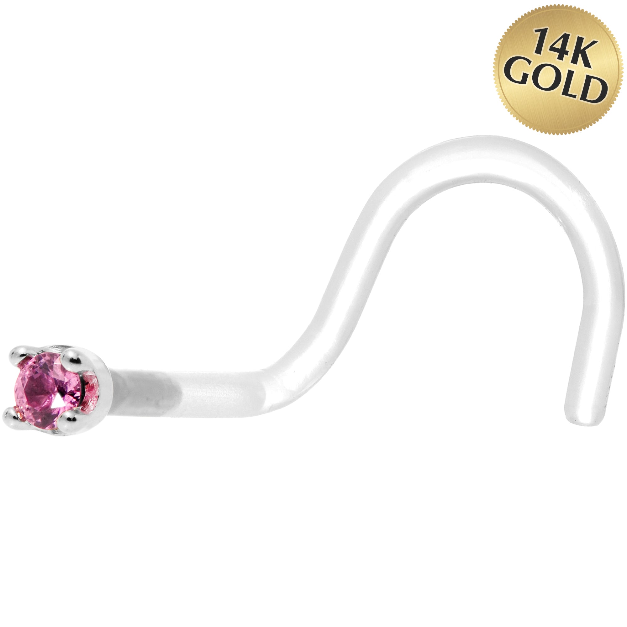 BodyCandy 18G 1/4 White Gold 1.5mm Genuine Pink Sapphire Bioplast Nose Ring — main product shot