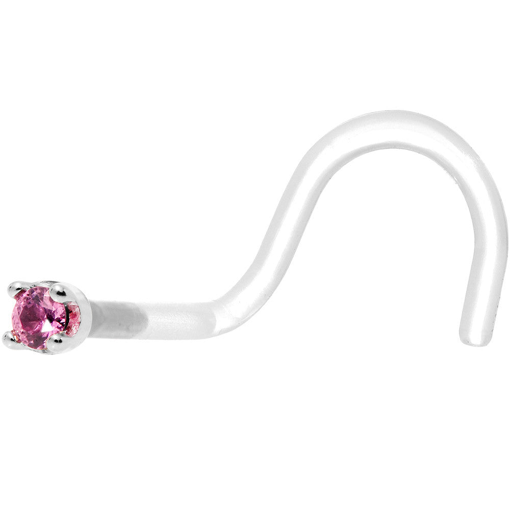 BodyCandy 18G 1/4 White Gold 1.5mm Genuine Pink Sapphire Bioplast Nose Ring — detail close-up