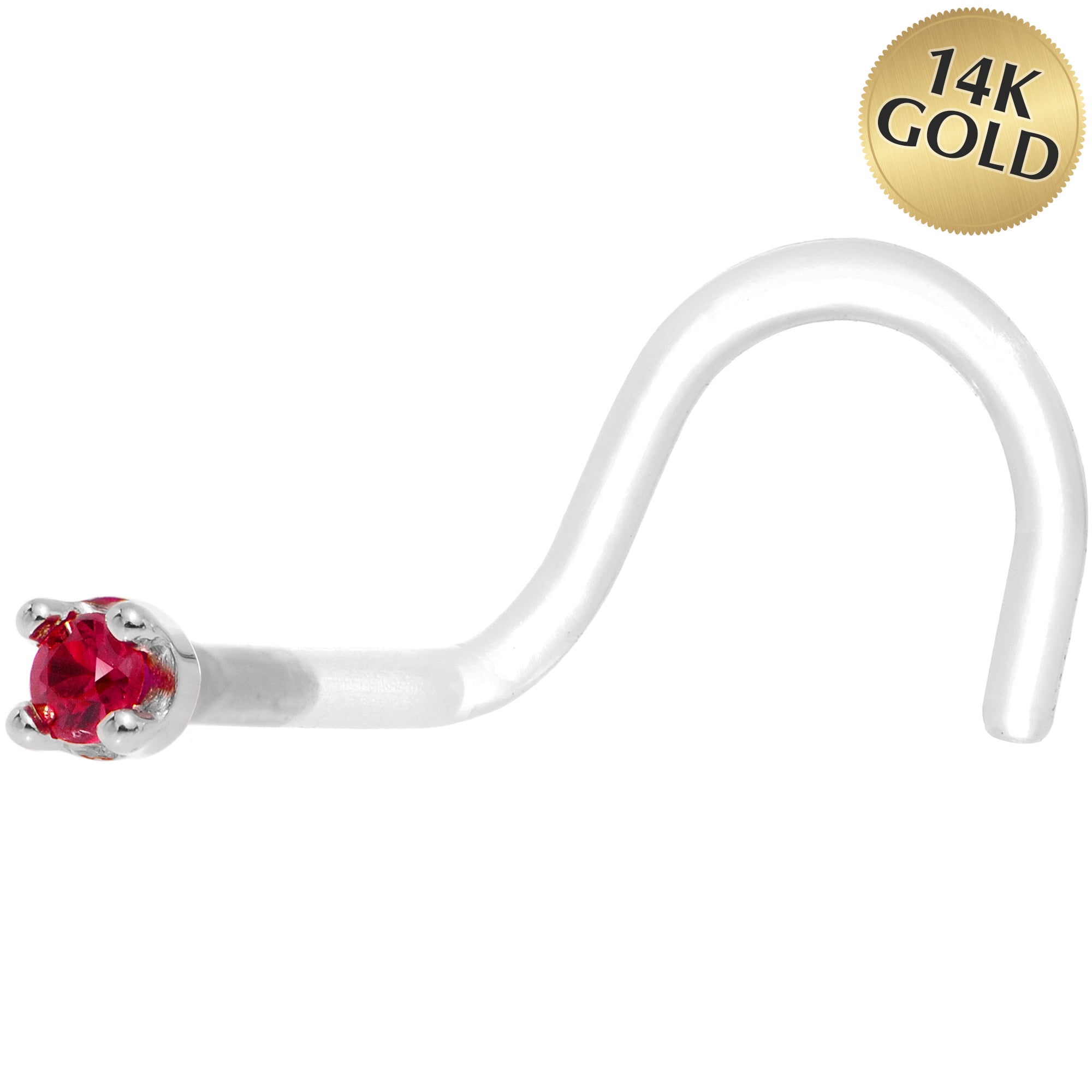 BodyCandy 18G 1/4 White Gold 1.5mm Genuine Ruby Bioplast Nose Ring — main product shot