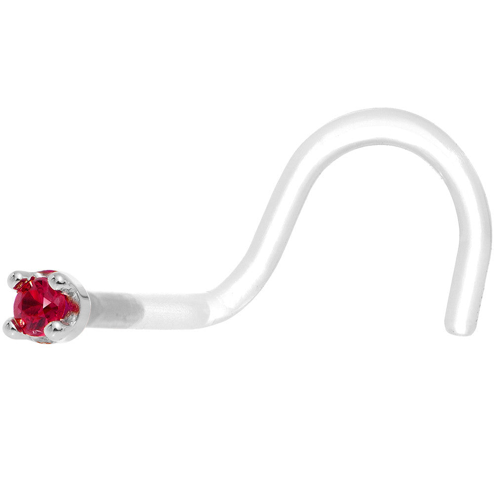 BodyCandy 18G 1/4 White Gold 1.5mm Genuine Ruby Bioplast Nose Ring — detail close-up