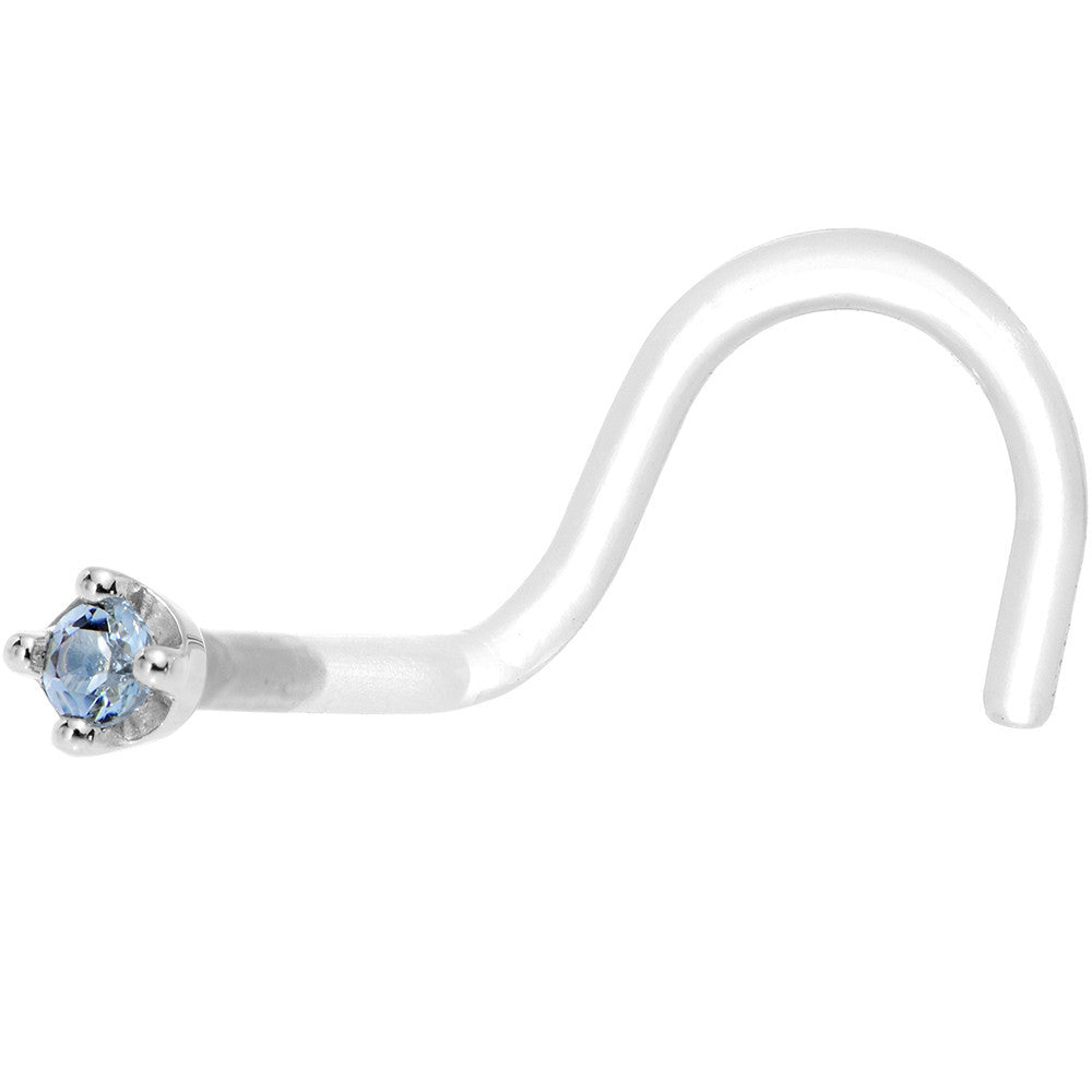 BodyCandy 18G 1/4 White Gold 1.5mm Genuine Topaz Bioplast Nose Ring — detail close-up