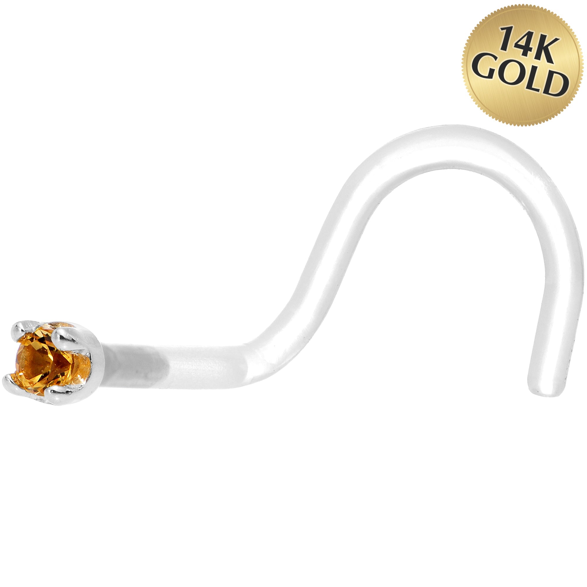 BodyCandy 18G 1/4 White Gold 1.5mm Genuine Citrine Bioplast Nose Ring — main product shot