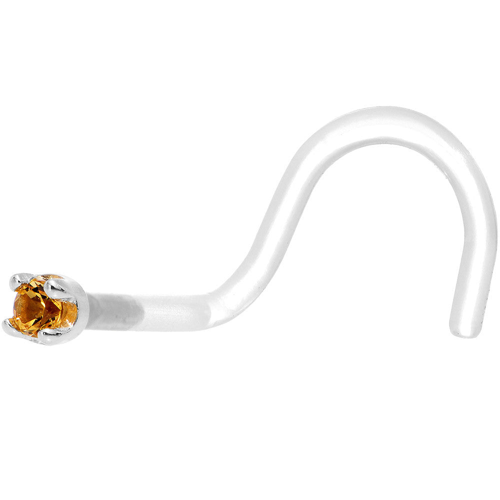BodyCandy 18G 1/4 White Gold 1.5mm Genuine Citrine Bioplast Nose Ring — detail close-up