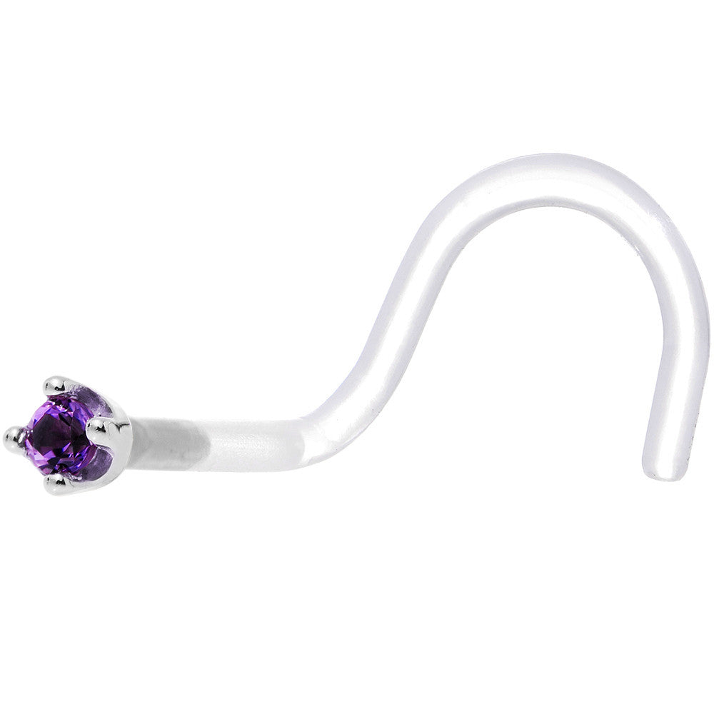 BodyCandy 18G 1/4 White Gold 1.5mm Genuine Amethyst Bioplast Nose Ring — detail close-up