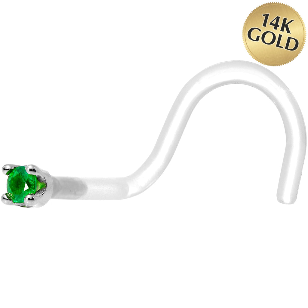 BodyCandy 18G 1/4 White Gold 1.5mm Genuine Emerald Bioplast Nose Ring — main product shot