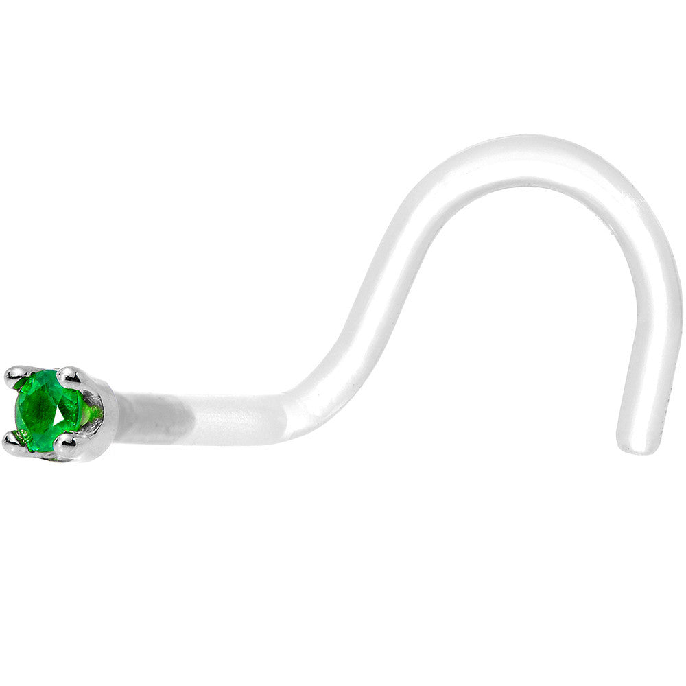 BodyCandy 18G 1/4 White Gold 1.5mm Genuine Emerald Bioplast Nose Ring — detail close-up