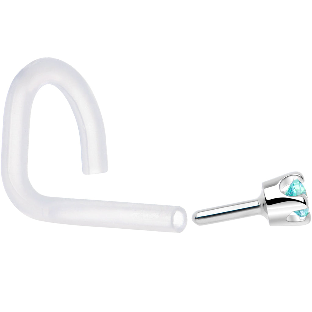 BodyCandy 18G 1/4 White Gold 1.5mm Mint Green Cubic Zirconia Bioplast Nose Ring — lifestyle context