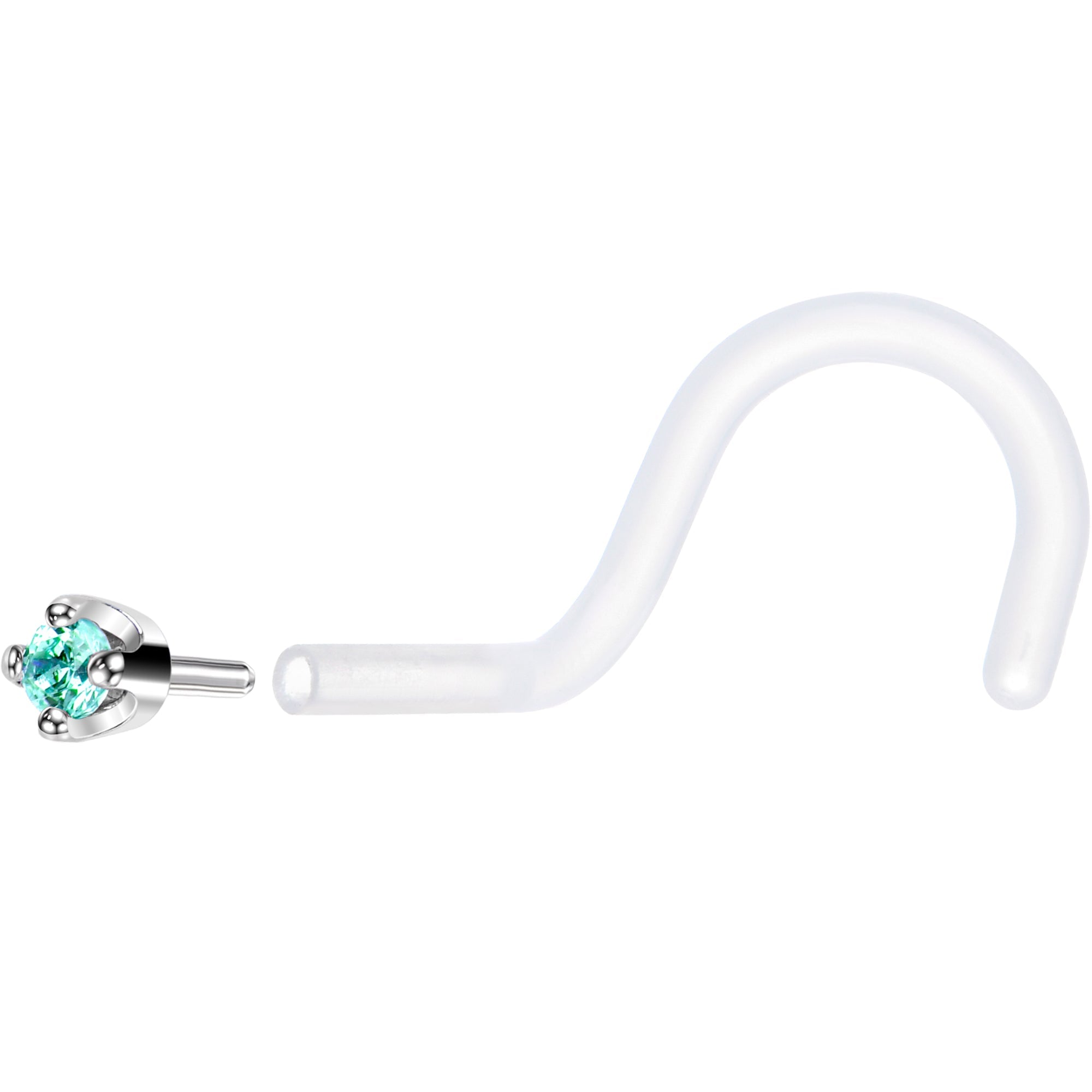 BodyCandy 18G 1/4 White Gold 1.5mm Mint Green Cubic Zirconia Bioplast Nose Ring — back view