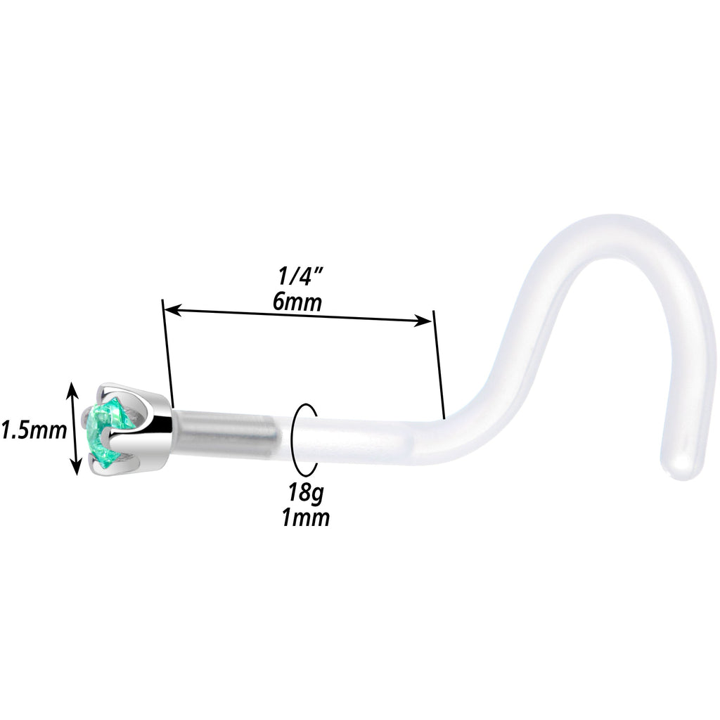 BodyCandy 18G 1/4 White Gold 1.5mm Mint Green Cubic Zirconia Bioplast Nose Ring — alternative angle