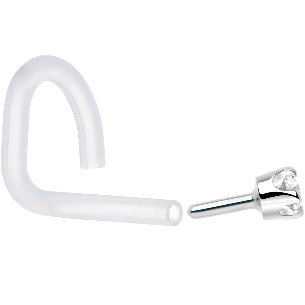 BodyCandy 18G 1/4 White Gold 1.5mm Clear Cubic Zirconia Bioplast Nose Ring — lifestyle context