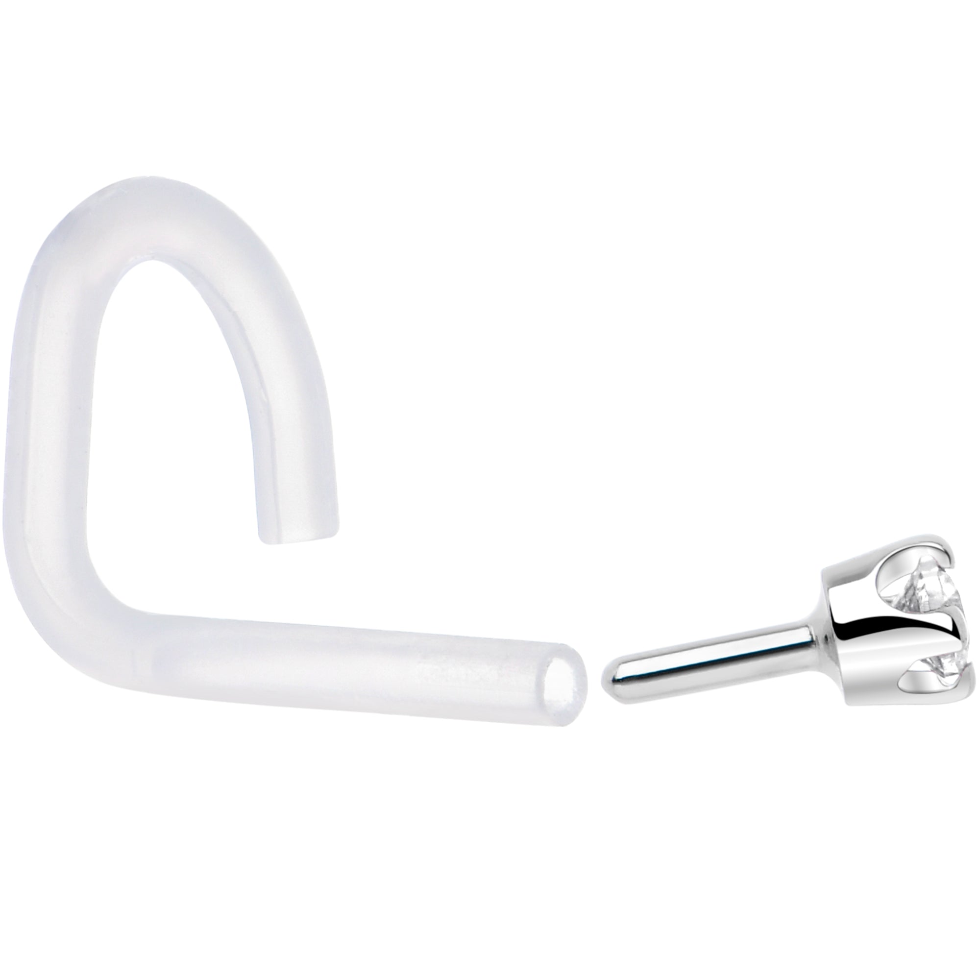 BodyCandy 18G 1/4 White Gold 1.5mm Clear Cubic Zirconia Bioplast Nose Ring — lifestyle context