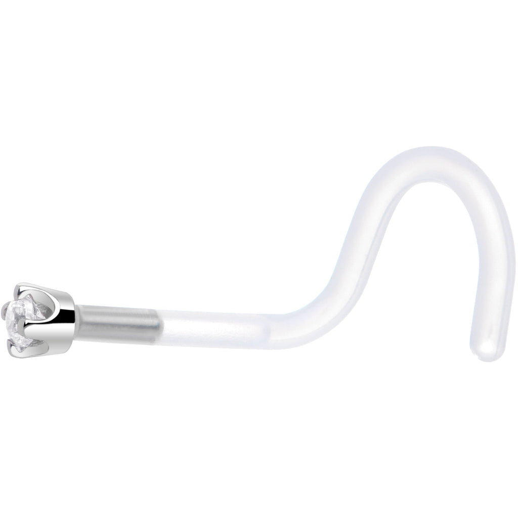 BodyCandy 18G 1/4 White Gold 1.5mm Clear Cubic Zirconia Bioplast Nose Ring — side view