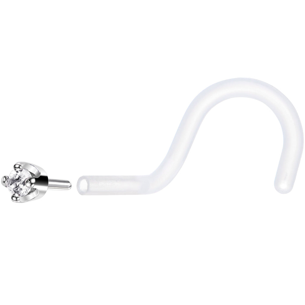 BodyCandy 18G 1/4 White Gold 1.5mm Clear Cubic Zirconia Bioplast Nose Ring — back view