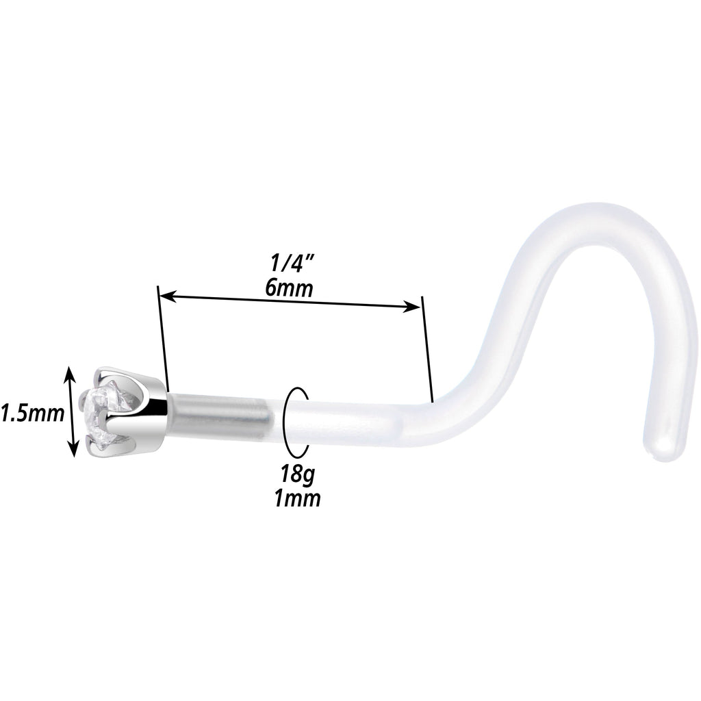 BodyCandy 18G 1/4 White Gold 1.5mm Clear Cubic Zirconia Bioplast Nose Ring — alternative angle