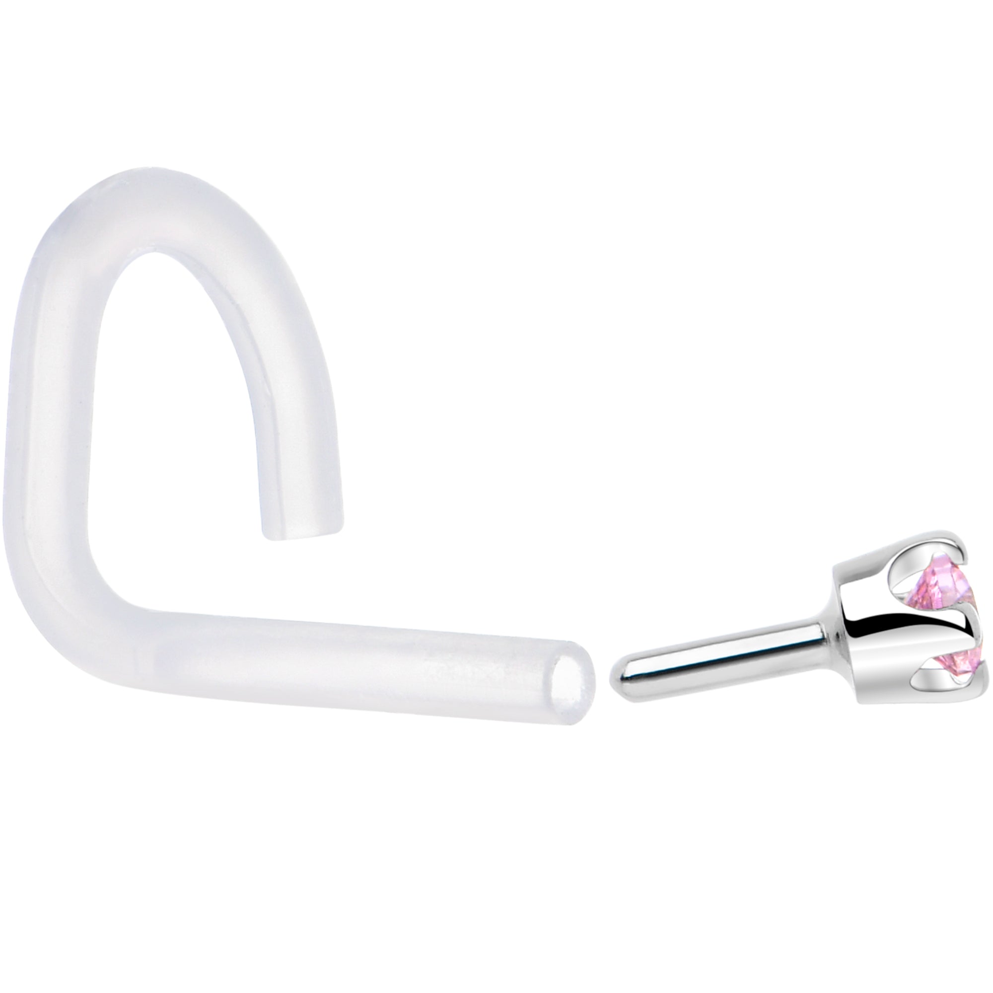 BodyCandy 18G 1/4 White Gold 1.5mm Pink Cubic Zirconia Bioplast Nose Ring — lifestyle context