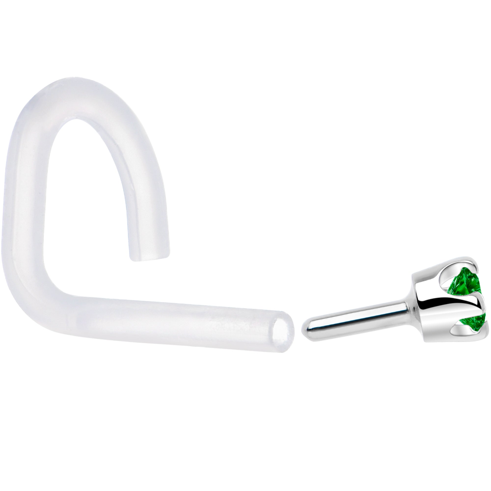 BodyCandy 18G 1/4 White Gold 1.5mm Green Cubic Zirconia Bioplast Nose Ring — lifestyle context