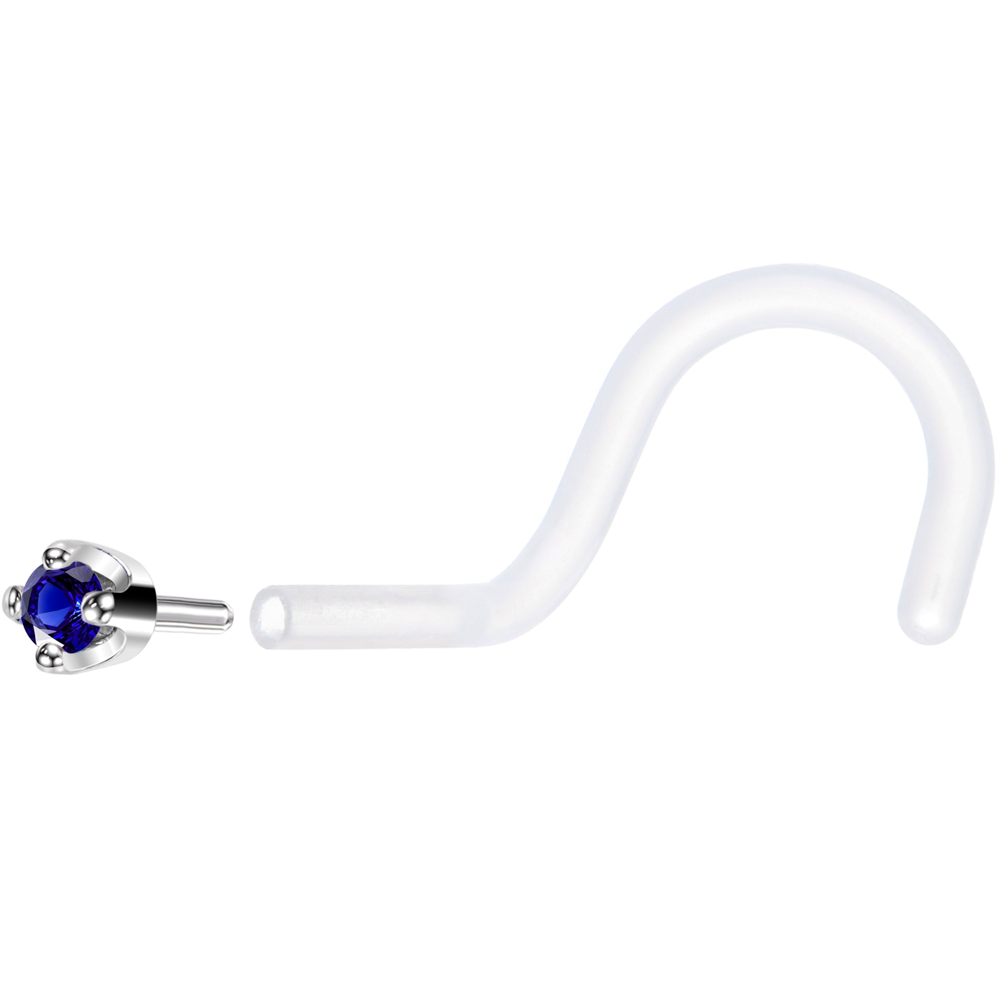 BodyCandy 18G 1/4 White Gold 1.5mm Blue Cubic Zirconia Bioplast Nose Ring — back view
