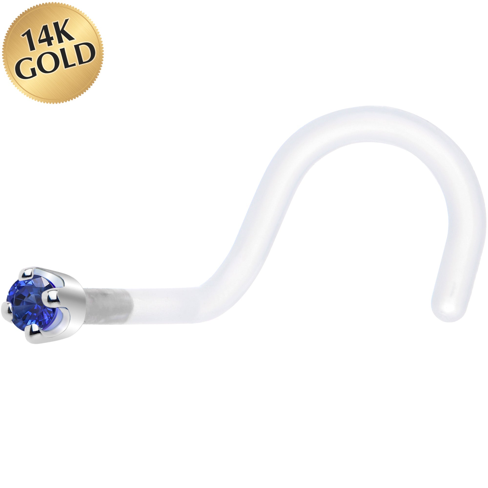 BodyCandy 18G 1/4 White Gold 1.5mm Blue Cubic Zirconia Bioplast Nose Ring — main product shot