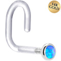 BodyCandy 18G 1/4 White Gold 2mm Blue Synthetic Opal Bioplast Nose Ring — main product shot