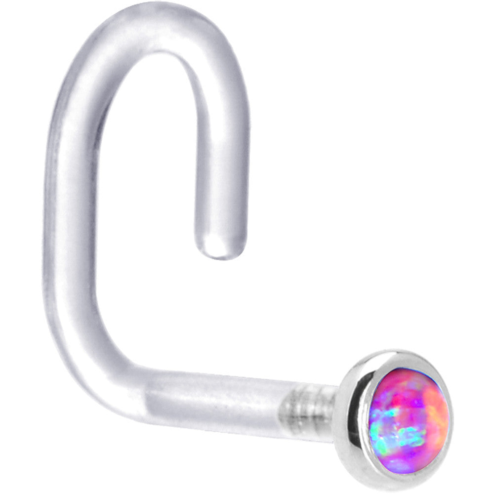 BodyCandy 18G 1/4 White Gold 2mm Purple Synthetic Opal Bioplast Nose Ring — detail close-up