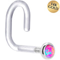 BodyCandy 18G 1/4 White Gold 2mm Purple Synthetic Opal Bioplast Nose Ring — main product shot