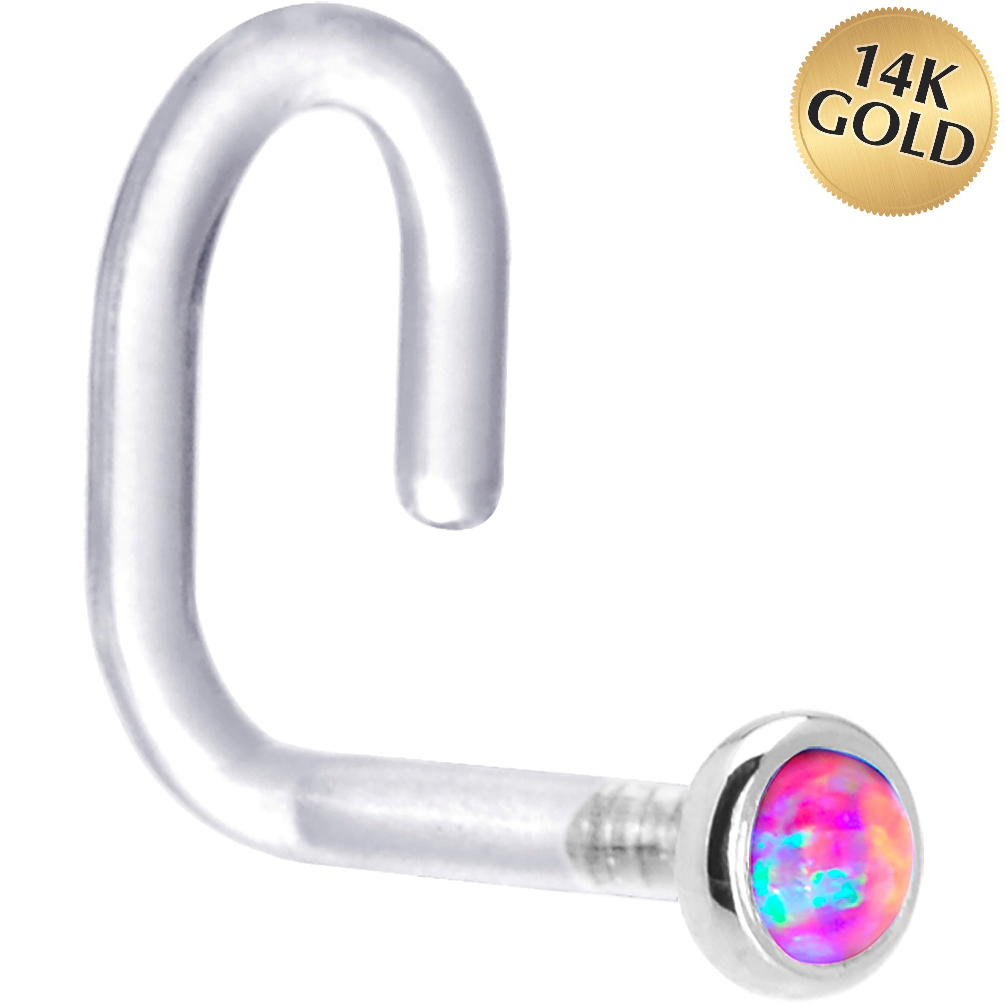 BodyCandy 18G 1/4 White Gold 2mm Purple Synthetic Opal Bioplast Nose Ring — main product shot