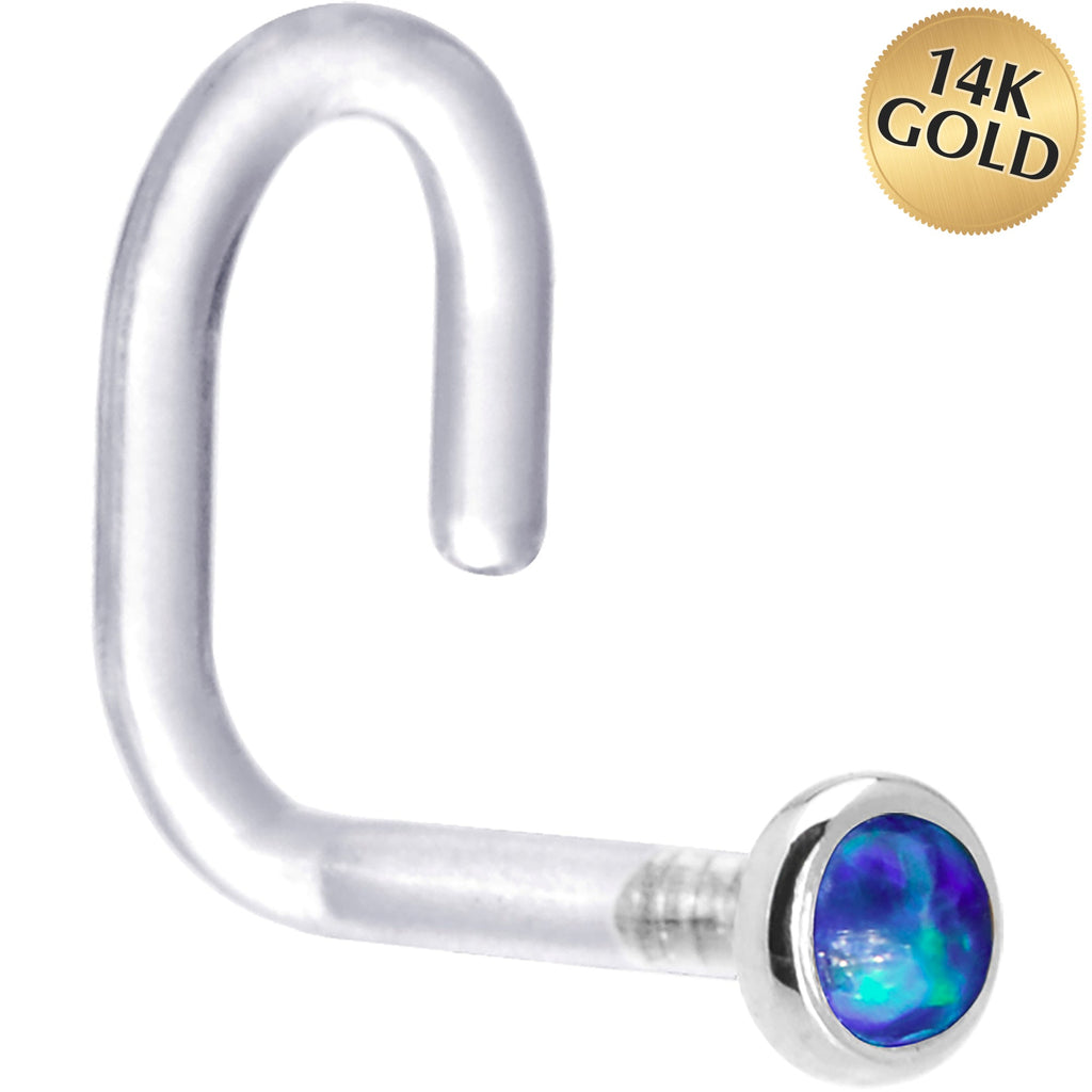 BodyCandy 18G 1/4 White Gold 2mm Dark Blue Synthetic Opal Bioplast Nose Ring — main product shot