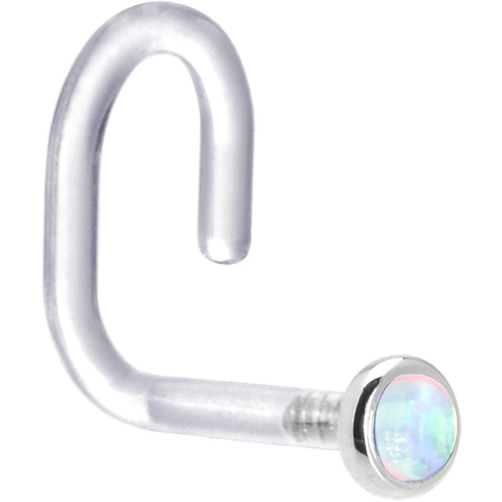 BodyCandy 18G 1/4 White Gold 2mm White Synthetic Opal Bioplast Nose Ring — detail close-up