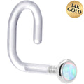 BodyCandy 18G 1/4 White Gold 2mm White Synthetic Opal Bioplast Nose Ring — main product shot