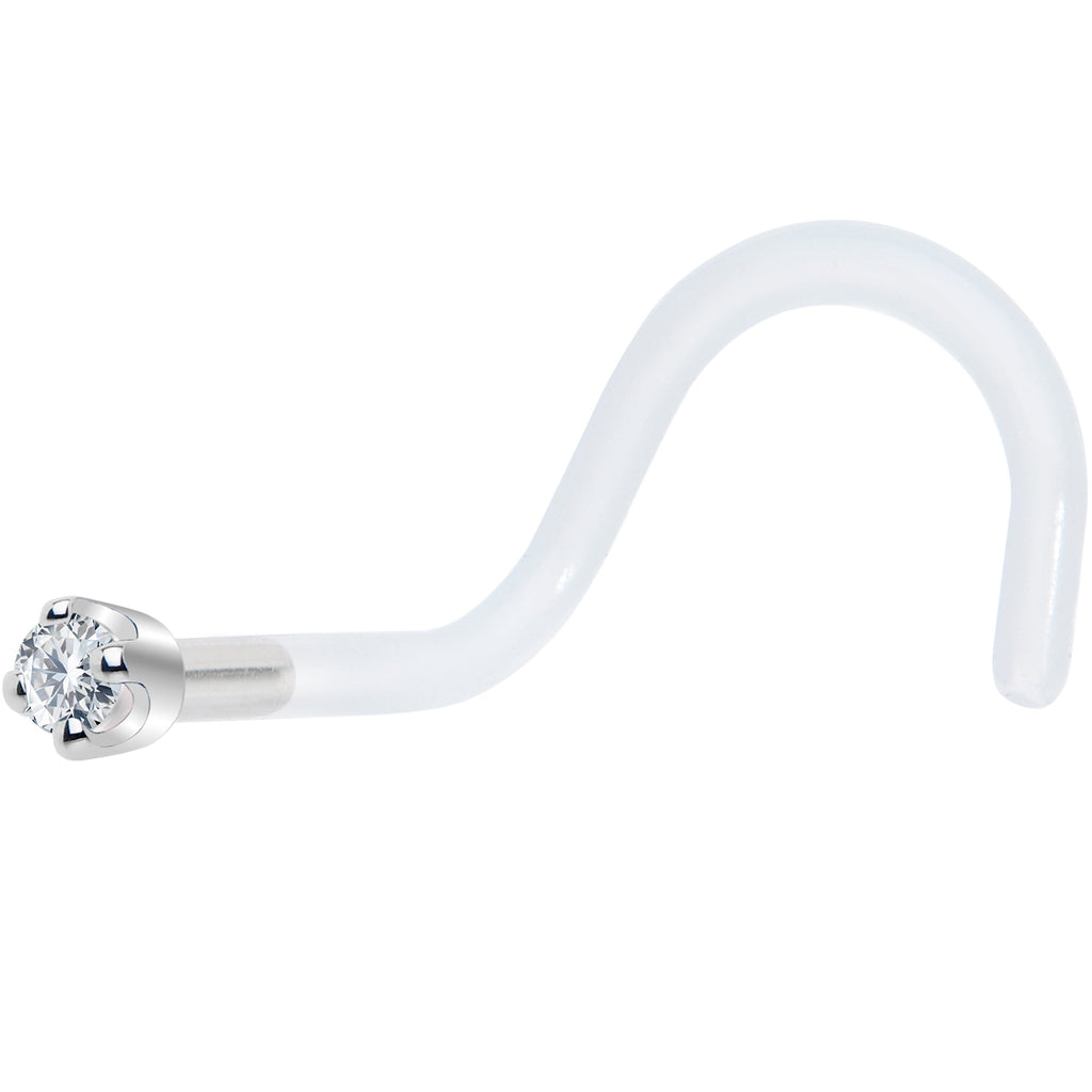 BodyCandy 18G 1/4 White Gold 1.5mm Genuine Diamond Bioplast Nose Ring — detail close-up