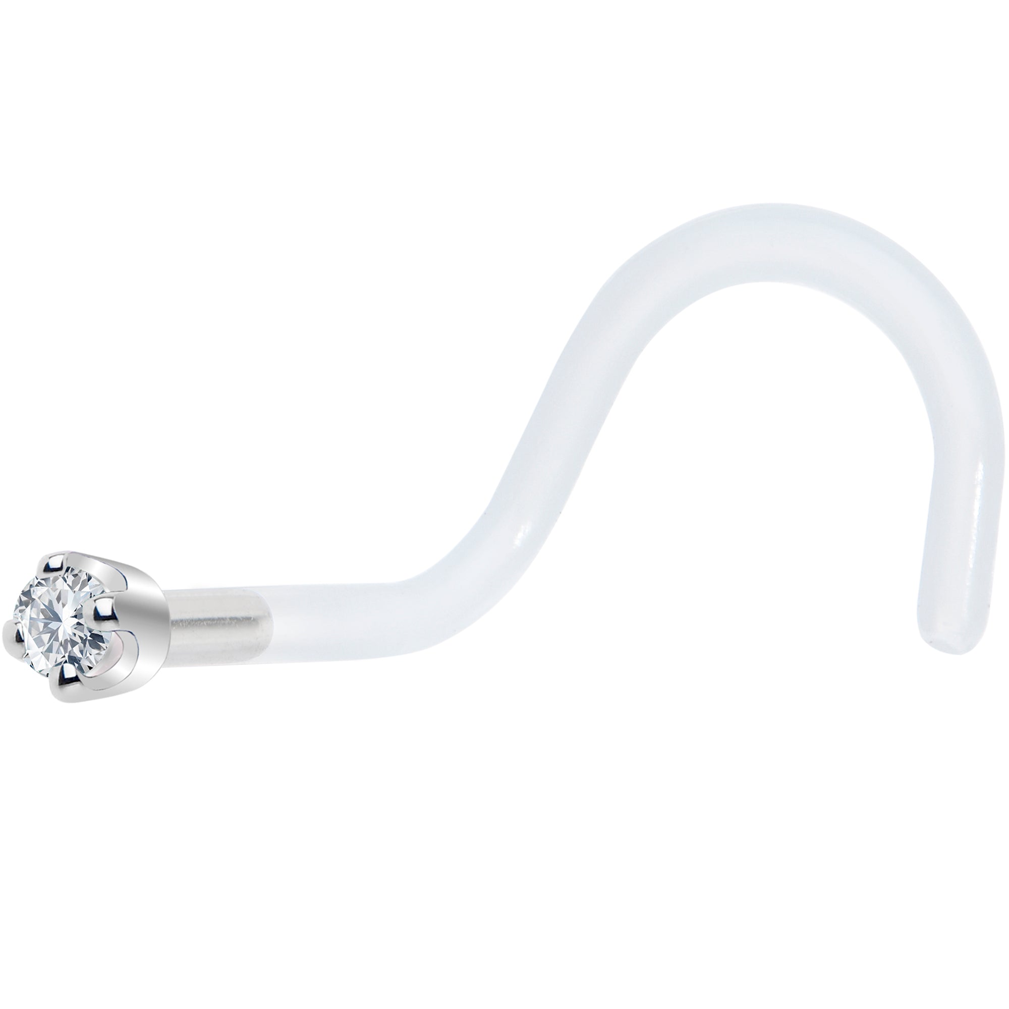 BodyCandy 18G 1/4 White Gold 1.5mm Genuine Diamond Bioplast Nose Ring — detail close-up
